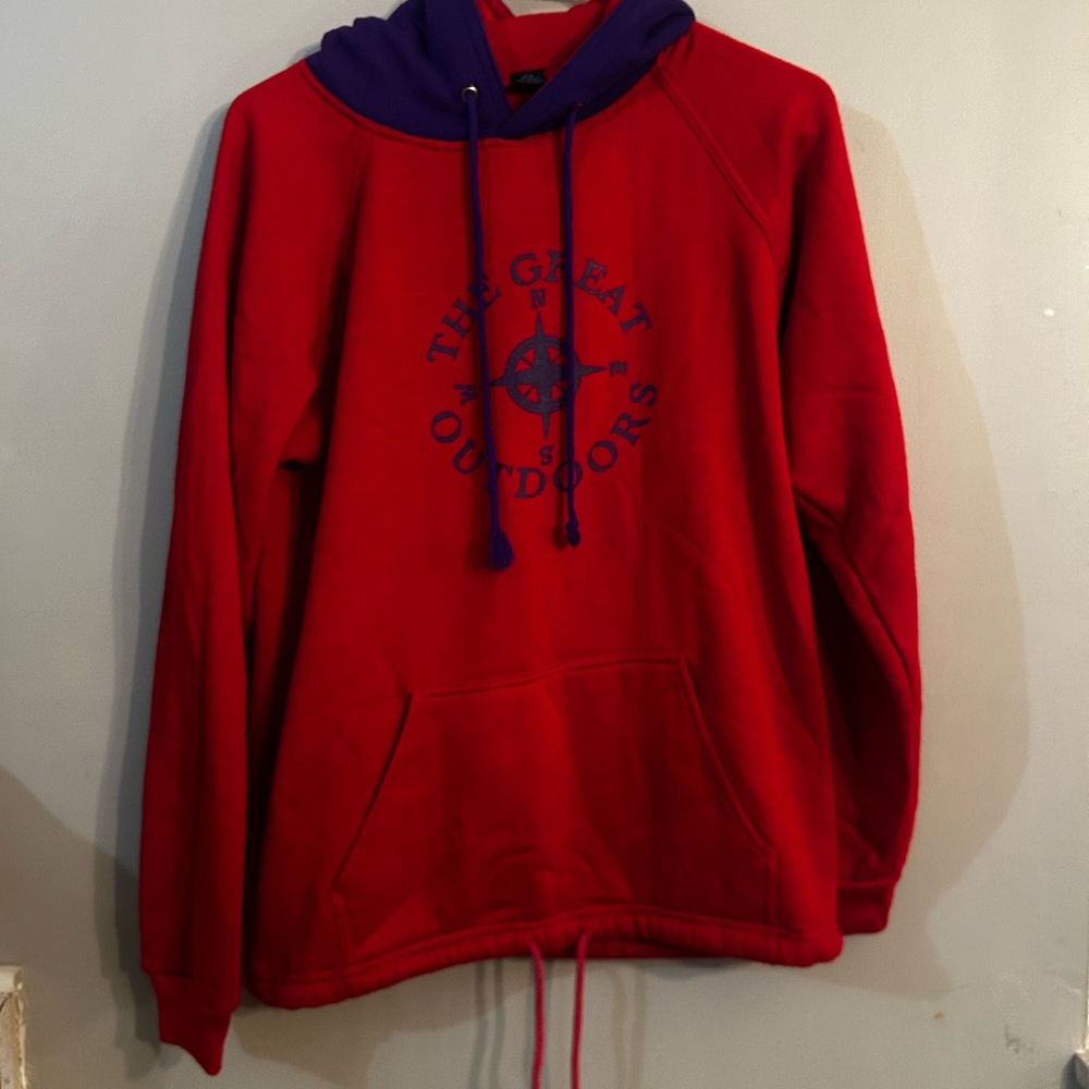 Men's Red Pullover Hoodie with Purple Hood